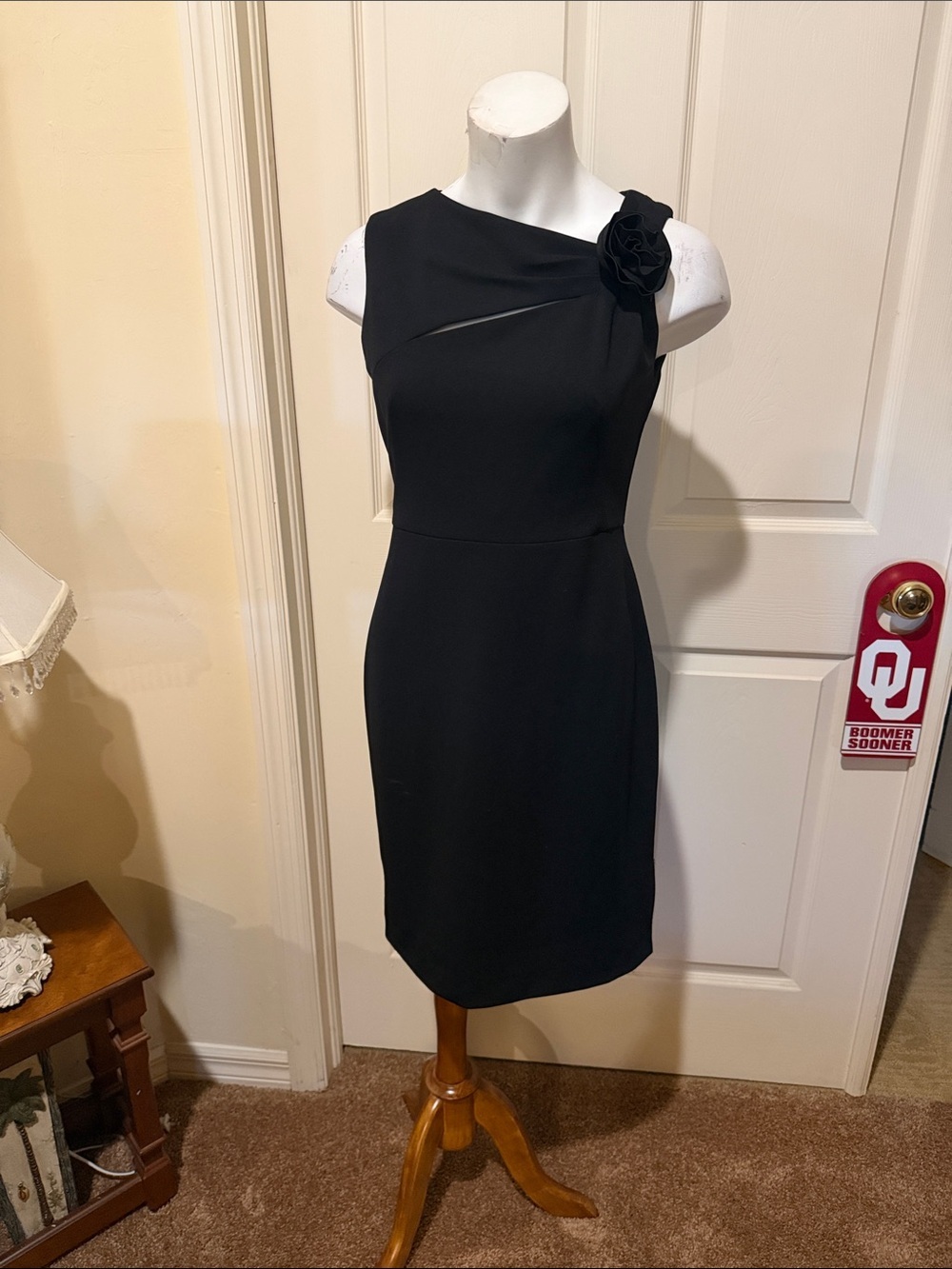 Calvin Klein Black Sheath Dress with Rosette. Size 4. - Picture 2 of 8